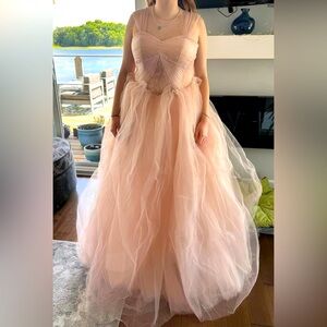 Stunning ballet pink ball gown/prom dress, handmade Etsy, beaded, size 12